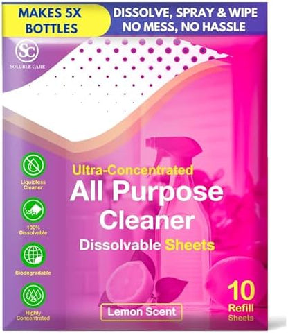 All Purpose Cleaner Sheets: Lemon Scent, Makes 5 Bottles