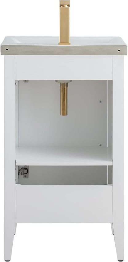 Vanity Art 20 inch Bathroom Vanity with Single Sink & Ceramic Top, Vanity Cabinet with Soft-Closing Doors, Solid Wood Frame, White, VA9020-W-BN1