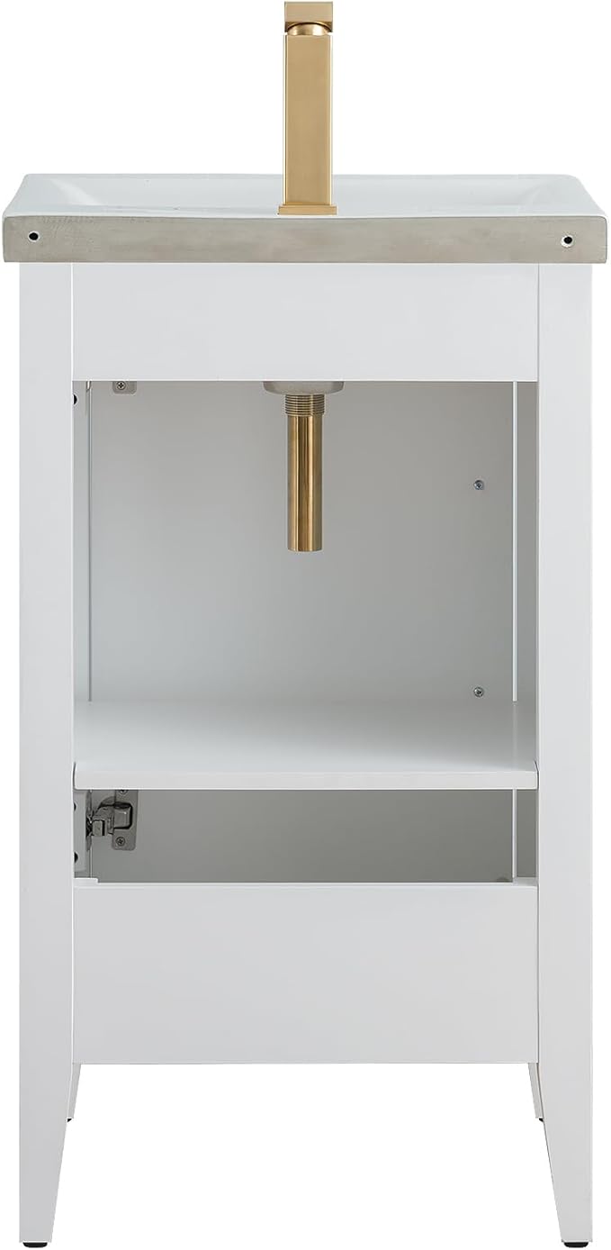 HomeBeyond 20 Inch Bathroom Vanity with Sink & Ceramic Top, Single Vanity Cabinet with Basin, Soft-Closing Doors & Matte Black Hardware, White