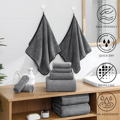 Ultra Soft Bath Towel Set,12 Piece (4 Bath Towels,4 Hand Towels,4 Washcloths) Family Bathroom Towel Set with Hanging Loops,Quick Dry Extra Absorbent Fluffy Shower Towel for Bathroom,Hotel,Spa-Black