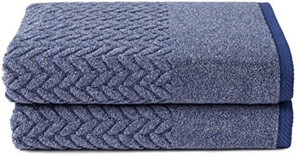 Texere 100% Organic Cotton Bathroom Towel, Textured Jacquard 650 GSM Premium Large Bath Towel Sets - Extra Absorbent Quick Dry and Plush (Cable, Estate Blue, 2 Bath Towels)