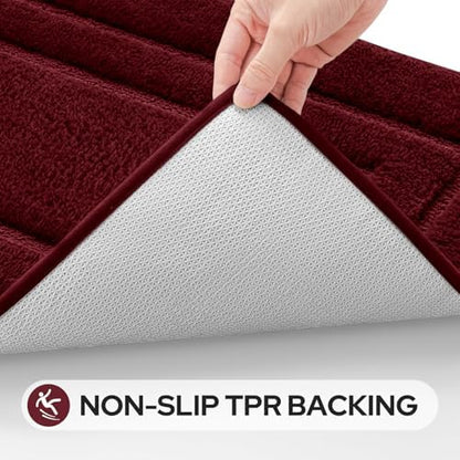 HOMEIDEAS Bathroom Rugs Sets 2 Piece, Extra Long Bath Mat Burgundy Red