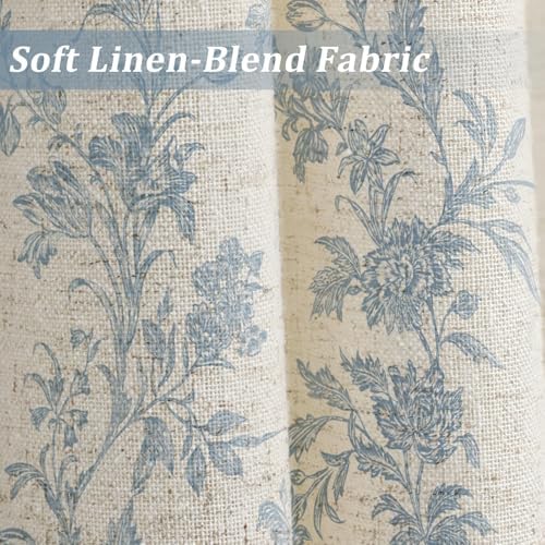 Blue Floral Shower Curtain,Vintage Linen Beige Cottagecore Shower Curtains for Bathroom, 72" W x 72" L