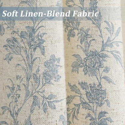 Blue Floral Shower Curtain,Vintage Linen Beige Cottagecore Shower Curtains for Bathroom, 72" W x 72" L