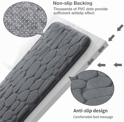 YIHOUSE Memory Foam Bath Mat Cobblestone Bathroom Rugs Super Water Absorbent Bath Mats for Bathroom Machine Washable Bath Rugs(24 x 36,Dark Gray)