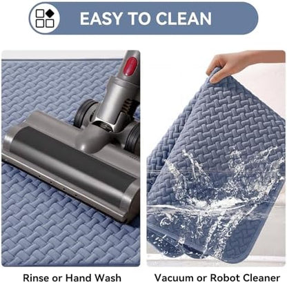 YDKGL Bathroom Runner Non Slip, Foam Weave Texture Bath Mat, Blue 24x48