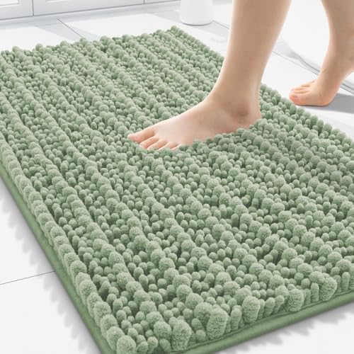 Smiry Bathroom Rugs Mat 30x20, Extra Soft Absorbent Chenille Bath Rugs, Non Slip Rubber Backing Machine Washable Quick Dry Bath Mats for Bathroom Floor, Tub, Shower, Home Decor Accessories, Sage Green