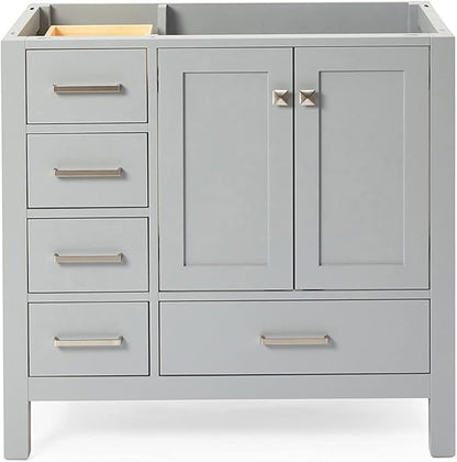 ARIEL Cambridge 36-inch Bathroom Vanity Base Cabinet,Solid Wood, 2 Soft Closing Doors, 5 Dovetail Drawers, Grey