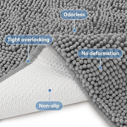 Bcoimo Bath Rug Mat,44x24 Chenille Non Slip Gray Long Bathroom Runner Rugs