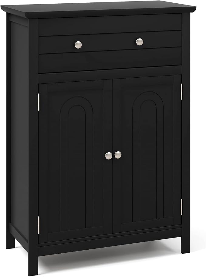 Giantex Bathroom Storage Cabinet with Drawer - Floor Cabinet with Doors, Adjustable Shelf, Storage Organizer for Entryway, Kitchen, Living Room, Freestanding Cupboard (Black)