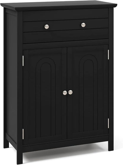 Giantex Bathroom Storage Cabinet with Drawer - Floor Cabinet with Doors, Adjustable Shelf, Storage Organizer for Entryway, Kitchen, Living Room, Freestanding Cupboard (Black)