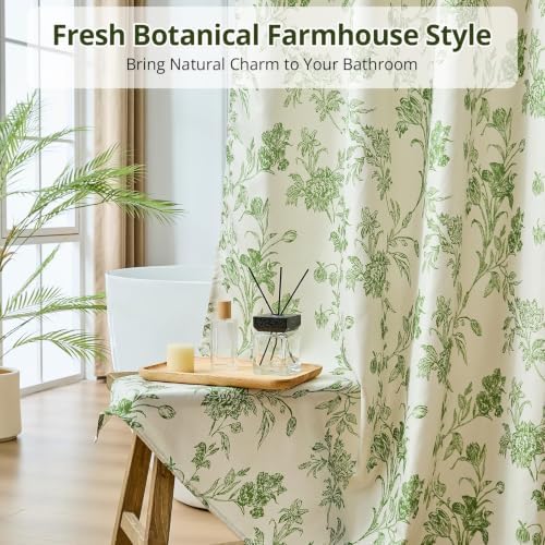 Warmstar Farmhouse Shower Curtain,Green Floral Shower Curtain for Bathroom Linen Look Vintage Shower Curtain with Weighted Hem,72" W x 78" L
