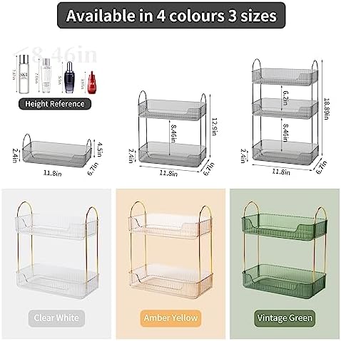 Akinbas 2 Tier Bathroom Organizer Countertop Makeup Perfume Tray Skincare Organizer for Bathroom Dresser Vanity (Grey)