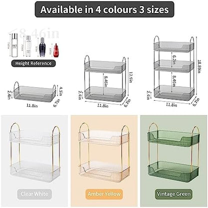 Akinbas 2 Tier Bathroom Organizer Countertop Makeup Perfume Tray Skincare Organizer for Bathroom Dresser Vanity (Grey)