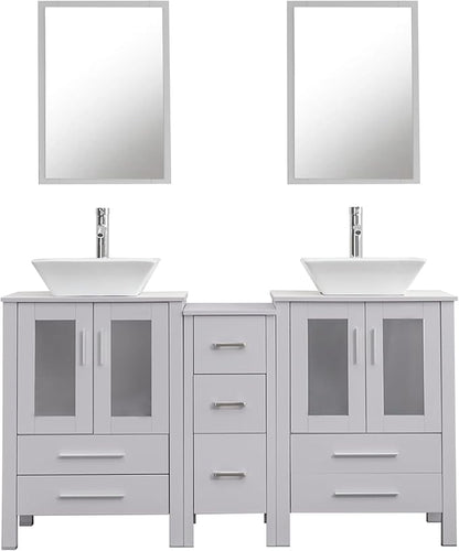 UEV 60" Modern Bathroom Vanity Set in Grey, Double Bathroom Vanities with Sink Combos and Removable Side Cabinet, Bathroom Vanity Set for Bathroom & Toilet,Mirror Not Included (A07)