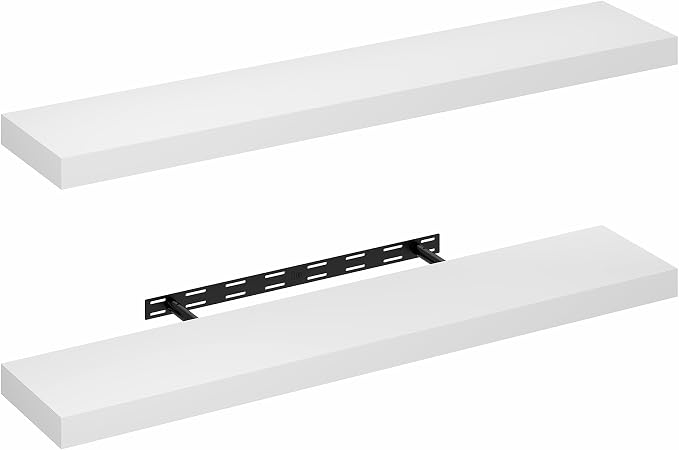 Furinno Tanna Floating Shelves for Wall Set of 2, 9 x 47 Wall Shelf, Wall Mounted Floating Shelf with Invisible Bracket, 2-Inch Thick, for Bathroom, Living Room, Bedroom, Home Office, White