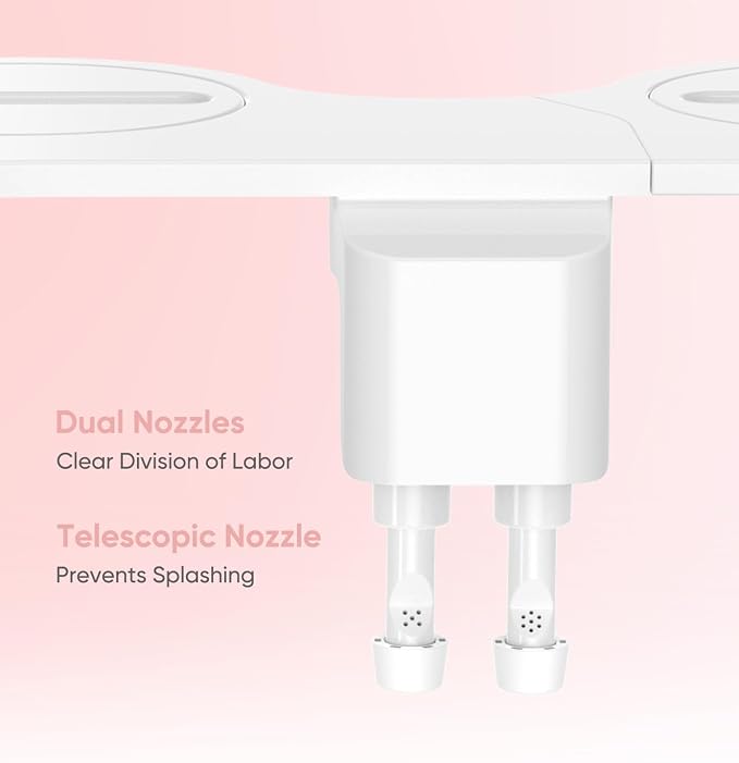 Ultra-Slim Bidet Attachment, Posterior&Feminine Wash-(Retractable Dual Nozzles), Non-Electric Bidet Attachment for Toilet Seat, Adjustable Fresh Cold Water Pressure (BlackChrome)