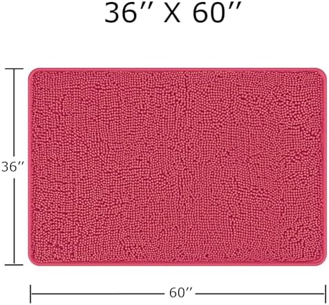 Yeaban Chenille Hot Pink Bathroom Rug 36"x60",Non-Slip Rubber Backing