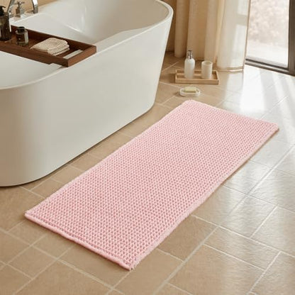 Triohero Waffle Runner Bath Mat - Long Bathroom Rugs Non Slip Washable, Ultra Soft Super Absorbent Quick Dry Boho Farmhouse Bathroom Decor, 24" x 60"', Light Peachy Pink