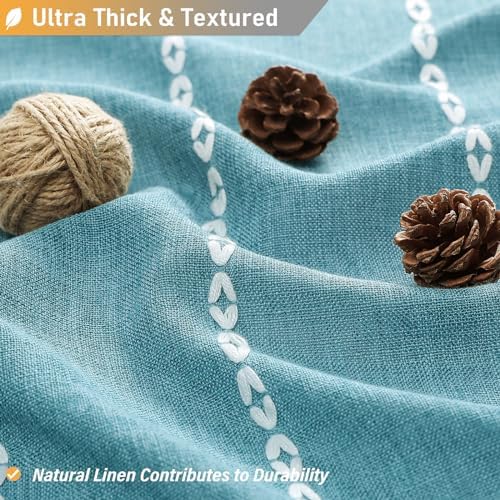 BTTN Teal Boho Farmhouse Linen Heavy Duty Cloth Shower Curtain Set, 72x72