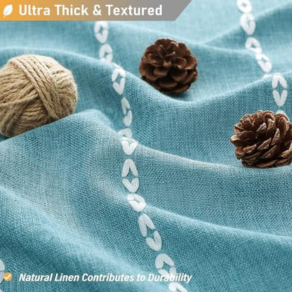 BTTN Teal Boho Farmhouse Linen Heavy Duty Cloth Shower Curtain Set, 72x72