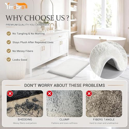 Yimobra Bathroom Rugs Non Slip Washable, Ultra Soft and Water Absorbent Bath Mats, Plush Fluffy Shower Mat Outside, Microfiber Thick Matts for Bathroom Floor/Sink, 24X17, Off White