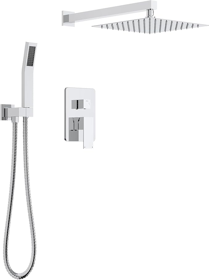 Longriver S200 Shower Faucet Set, Shower System Bathroom High Pressure 12 Inches Rainfall Shower Head with Handheld Spray, Wall Mounted Shower Fixtures with Shower Valve and Trim Kit, Polished Chrome
