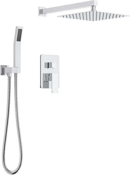 Longriver S200 Shower Faucet Set, Shower System Bathroom High Pressure 12 Inches Rainfall Shower Head with Handheld Spray, Wall Mounted Shower Fixtures with Shower Valve and Trim Kit, Polished Chrome