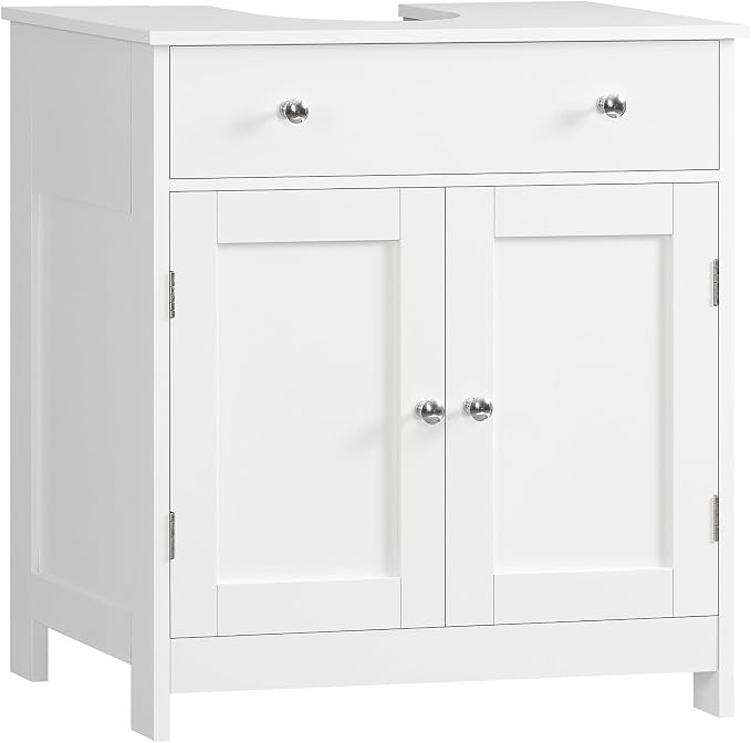 Pedestal Sink Storage Cabinet with 2 Doors and Drawer, Bathroom Sink Cabinet, Under Sink Storage with U-Shape Cut-Out, White