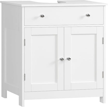 Pedestal Sink Storage Cabinet with 2 Doors and Drawer, Bathroom Sink Cabinet, Under Sink Storage with U-Shape Cut-Out, White