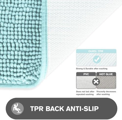 Bathroom Runner Rug 24 x 60 Inch – Extra Large Long Bath Mat | Absorbent and Washable Thick Chenille Bath Rug Non-Slip Runner Rug for Bathroom Floor, Shower, Sink(Aqua)