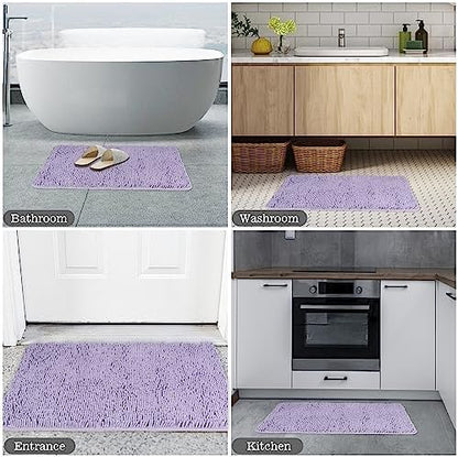 Yeaban Chenille Lavender Bathroom Rug 17"x24", Non-Slip Rubber Backing