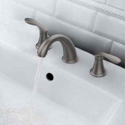 Bathroom Sink Faucet, Faucet for Bathroom Sink, Widespread Gun Grey Bathroom Faucet 3 Hole with Stainless Steel Pop Up Drain and cUPC Lead-Free Hose - (Gun Grey)