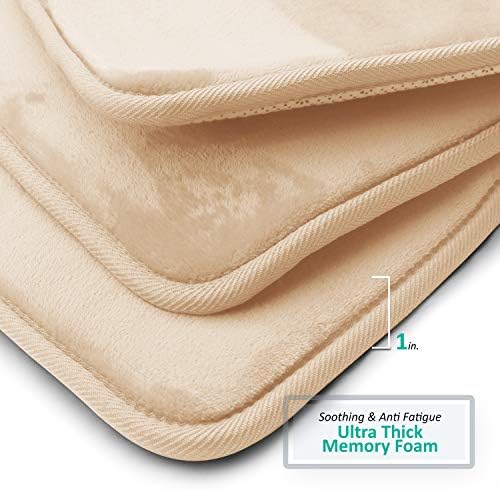 Clara Clark 2 Piece Bathroom Rugs Bath Mat Set, Velvet Memory Foam Bath Mats for Bathroom - Non-Slip, PVC Backing Bath Rugs, Washable - Dries Quickly, Cream