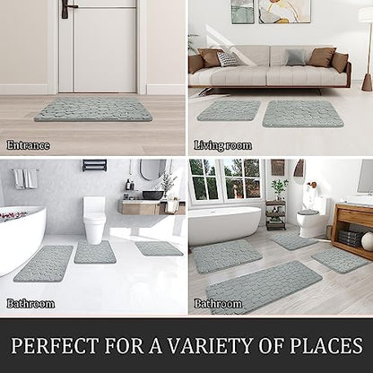 YIHOUSE Bathroom Rugs Mat Set, Memory Foam Bath Mat 2 Piece Gray