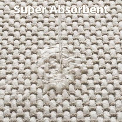 PADOOR-Bath Mat-Super Absorbent Chenille Bathroom Mats-Rubber Backed Bath Mats for Bathroom Non Slip, Easy Clean Bathroom Rugs Front of Bathtub,Shower Room,Sink-24×36, Beige&Cream