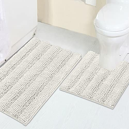 2 Piece Bathroom Rug Set with Toilet Mat, Soft Absorbent Chenille, Non-Slip