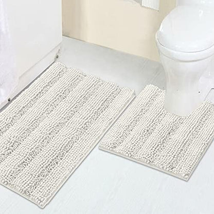 2 Piece Bathroom Rug Set with Toilet Mat, Soft Absorbent Chenille, Non-Slip