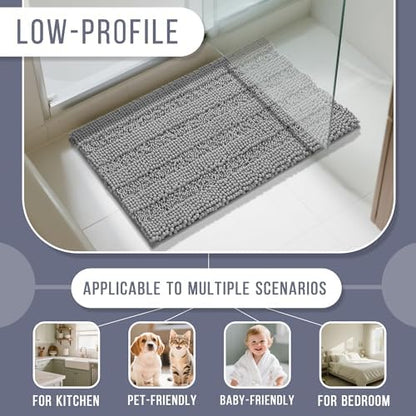 Yimobra Bathroom Rug Mat 47 x 24, Non Slip and Super Absorbent Bath Mat,Machine Washable Quick Dry,Ultra Plush Chenille Shower Rugs for Bathroom Floor Sink Tub and Shower Outside,Gray