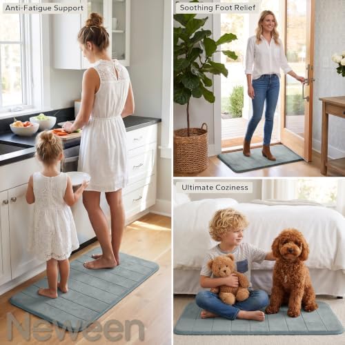 Neween Bathroom Rugs Set 2 Piece, Absorbent Memory Foam Bath Mat, Grey