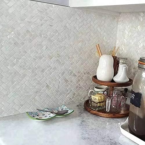 Art3d 6-Pack White Mother of Pearl MOP Shell Tile for Shower Wall, 12" x 12" Natural White Herringbone