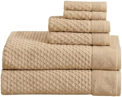 Great Bay Home Bath Towels - 100% Cotton 6 Piece Bath Sheet Set - Diamond Waffle Weave - Absorbent, Durable, Quick-Dry Towels for Bathroom (Oatmeal)