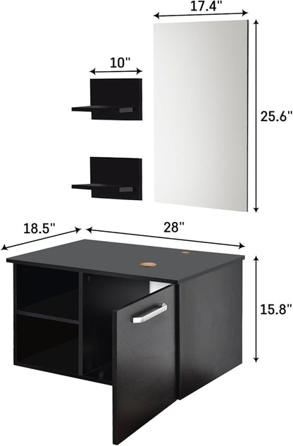 YOURLITE 28 Inches Bathroom Vanity with Mirror Modern Lavatory Wall Mounted Cabinet with Single Faucet Hole