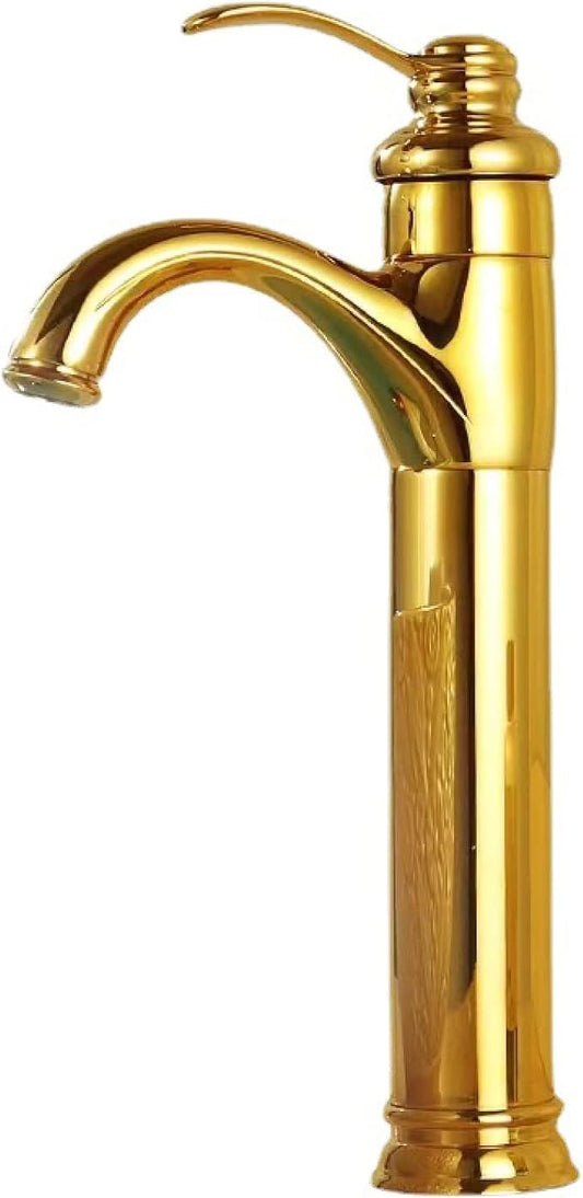 Vintage Bathroom Faucet, Cold Hot Mixer Vanity Tap, Single Hole, Antique Brass High, Gold(Gold)