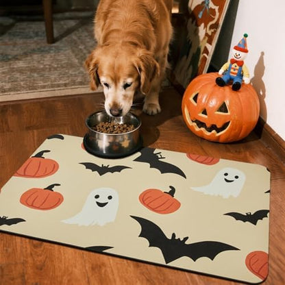 TYUU Thin Halloween Bath Mat, Non-Slip Washable, 24x36 Orange Pumpkins Bats