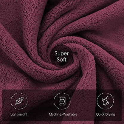 TENSTARS Silk Hemming Bath Towels for Bathroom Clearance - 27 x 55 inches - Light Thin Quick Drying - Soft Microfiber Absorbent Towel for Bath Fitness, Sports, Yoga, Travel, Gym - 2 Pack, Burgundy