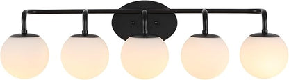JONATHAN Y 33" Black Modern Globe Wall Sconce Vanity Light for Bathroom, White Frosted Glass Shade, Midcentury Parisian Bistro Wall Lamp, LED Bulb Included (JYL3559B)