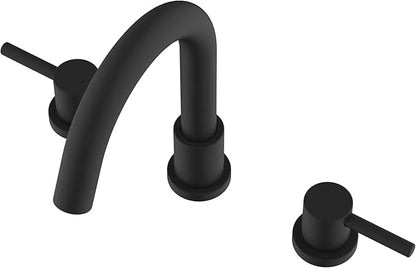 Two Handles Widespread 8 inch Bathroom Faucet,Split Lavatory Sink Faucet,Pop Up Drain,cUPC Supply Line,360°Swivel Spout,Round Arc Tube Matte Black
