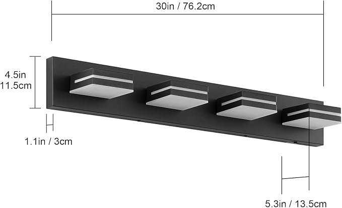 Bathroom Vanity Lighting Fixtures Over Mirror (4-Light, 30-Inch) Modern LED Bathroom Wall Lighting Fixtures, Matte Black (Cool White 6000K)