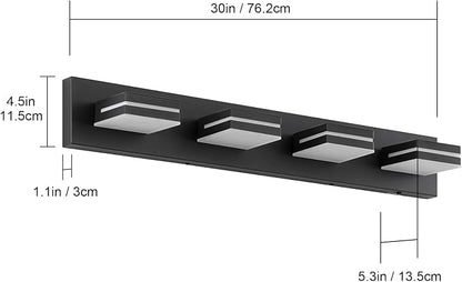 Bathroom Vanity Lighting Fixtures Over Mirror (4-Light, 30-Inch) Modern LED Bathroom Wall Lighting Fixtures, Matte Black (Cool White 6000K)